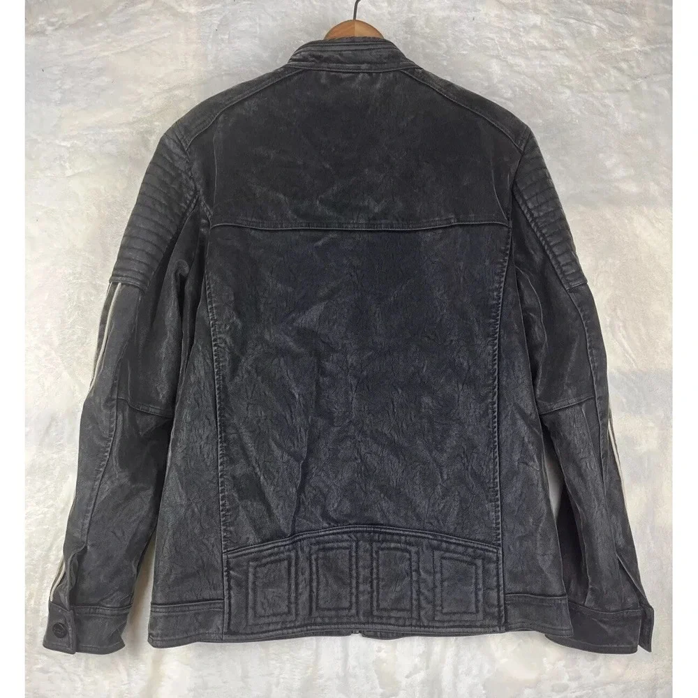 Buckle‎ Faux Suede Jacket Men's Small Black Distressed Zip Biker Piping Details